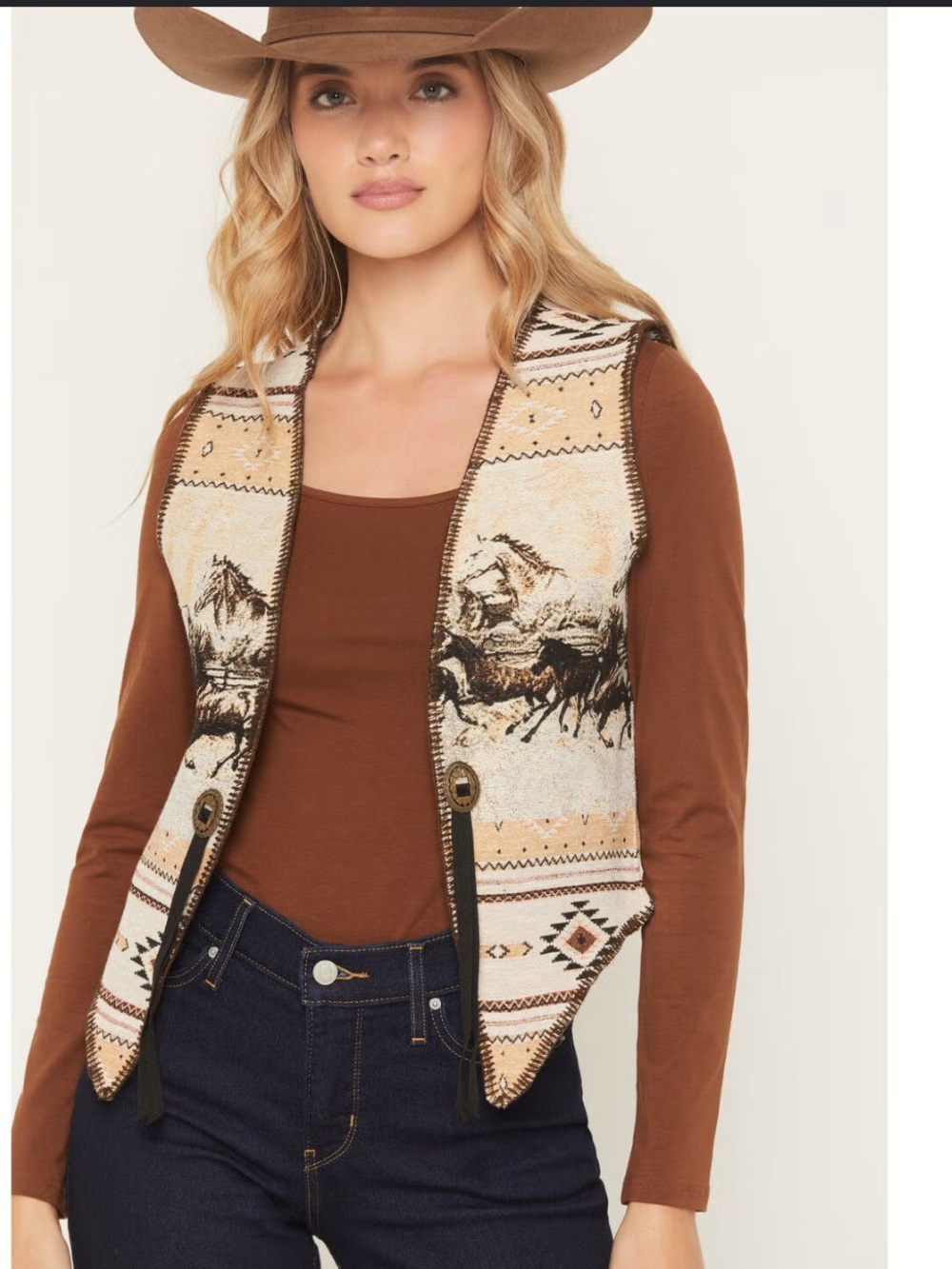 NWT Blue B Brown Southwestern Knit Vest - Women Sweaters